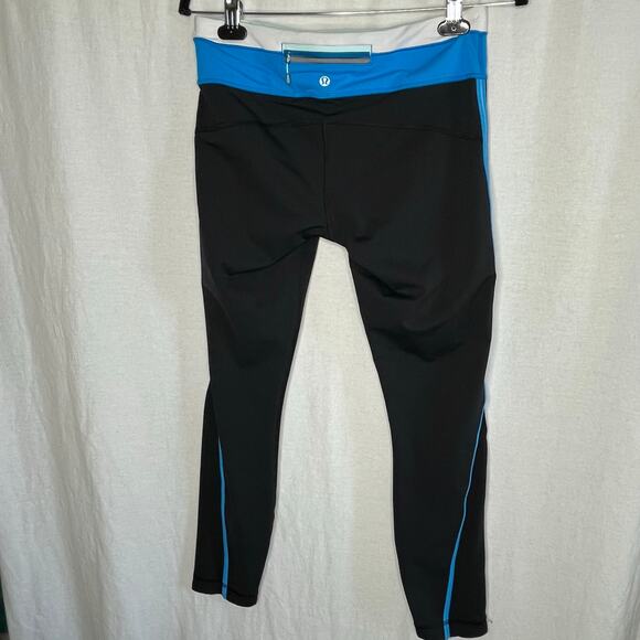 Lululemon Run Pace Leggings Black Beach Blanket Blue White‎ Size 8 - Picture 5 of 10